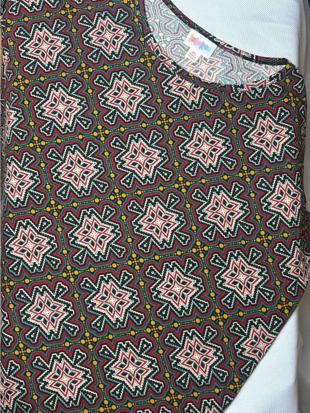 NWT LuLaRoe Black Geo Medallion Print Top with Red, Green, Yellow